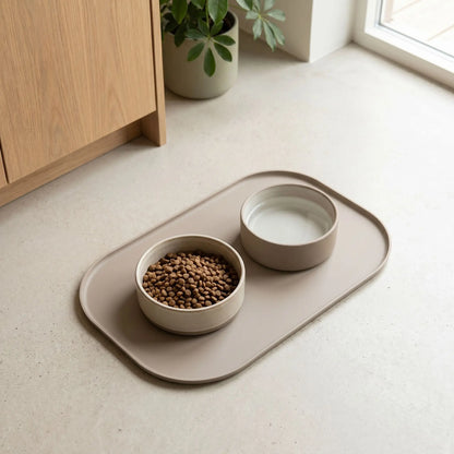 Tapis nourriture chat antidérapant beige